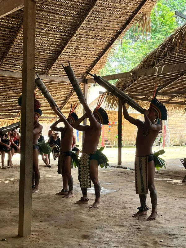 Indigenous village ceremony visit on Pink Dolphins day tour from Manaus